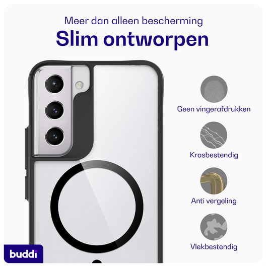 Buddi Hybrid Samsung Galaxy S22 Hoesje MagSafe Back Cover Transparant Zwart afbeelding 5