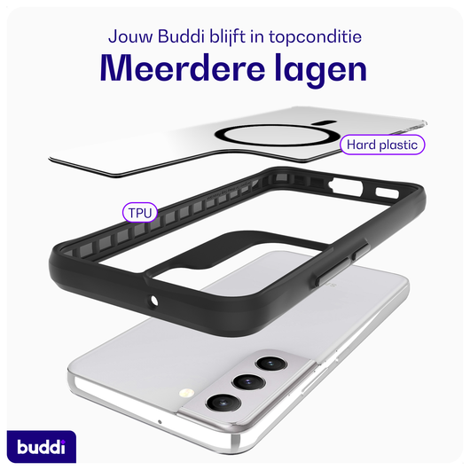 Buddi Hybrid Samsung Galaxy S22 Hoesje MagSafe Back Cover Transparant Zwart afbeelding 7