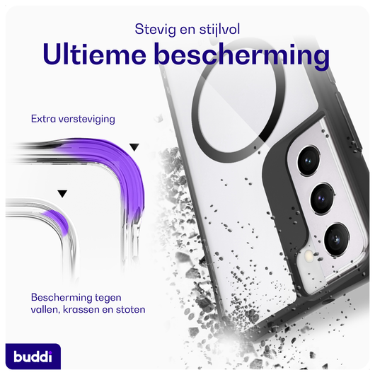 Buddi Hybrid Samsung Galaxy S22 Plus Hoesje MagSafe Back Cover Transparant Zwart afbeelding 2