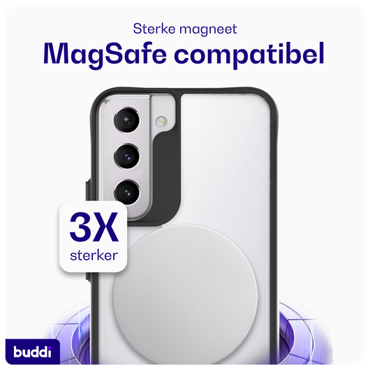 Buddi Hybrid Samsung Galaxy S22 Plus Hoesje MagSafe Back Cover Transparant Zwart afbeelding 3