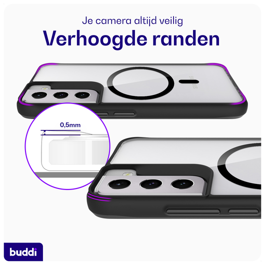 Buddi Hybrid Samsung Galaxy S22 Plus Hoesje MagSafe Back Cover Transparant Zwart afbeelding 5