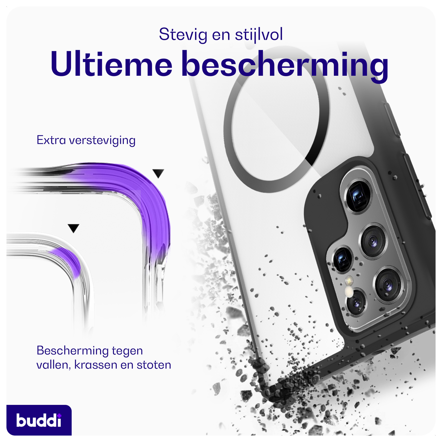 Buddi Hybrid Samsung Galaxy S22 Ultra Hoesje MagSafe Transparant Zwart afbeelding 2
