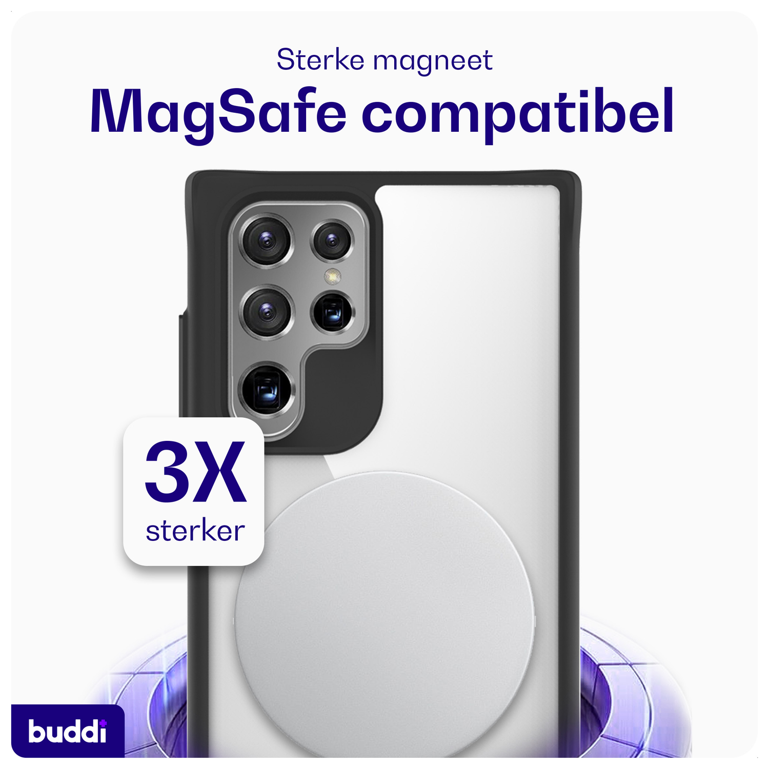 Buddi Hybrid Samsung Galaxy S22 Ultra Hoesje MagSafe Transparant Zwart afbeelding 3