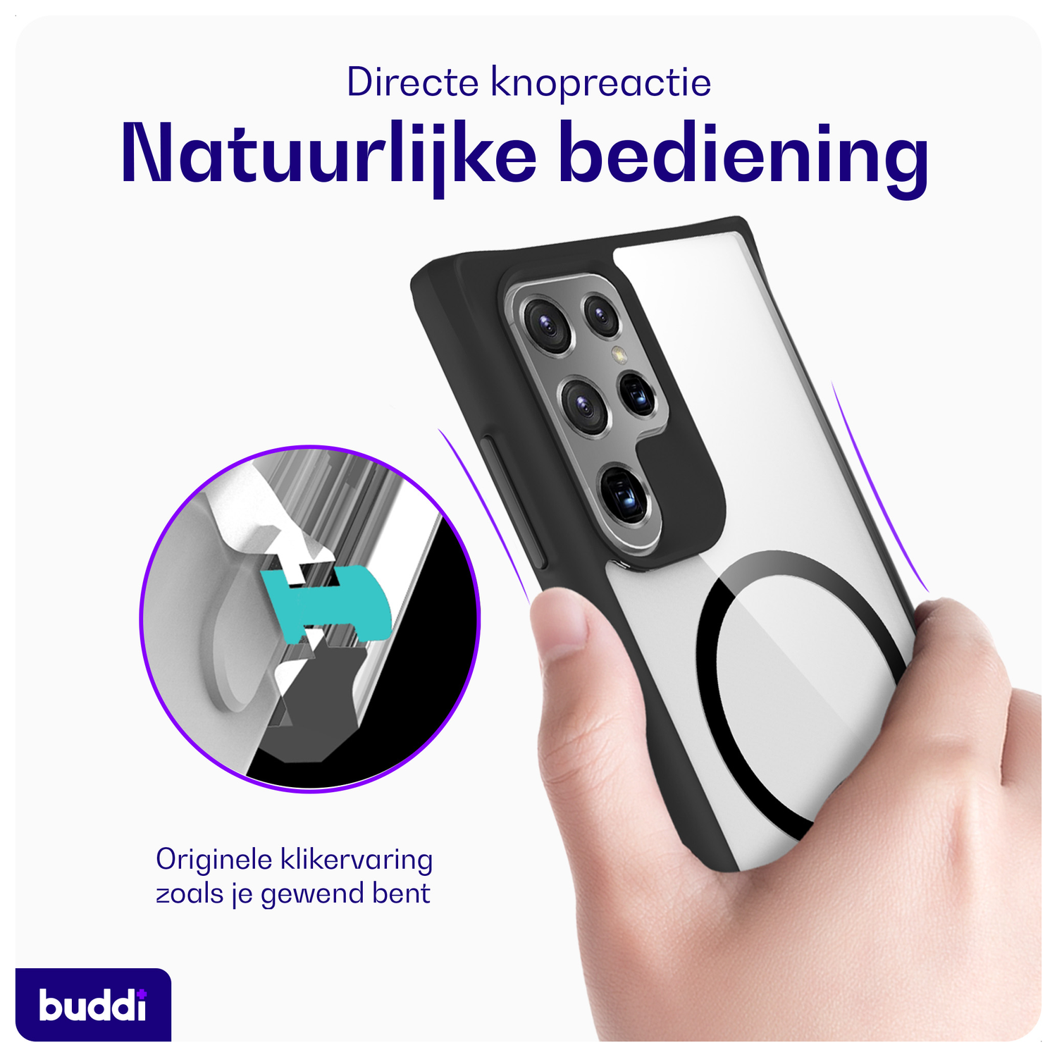 Buddi Hybrid Samsung Galaxy S22 Ultra Hoesje MagSafe Transparant Zwart afbeelding 4