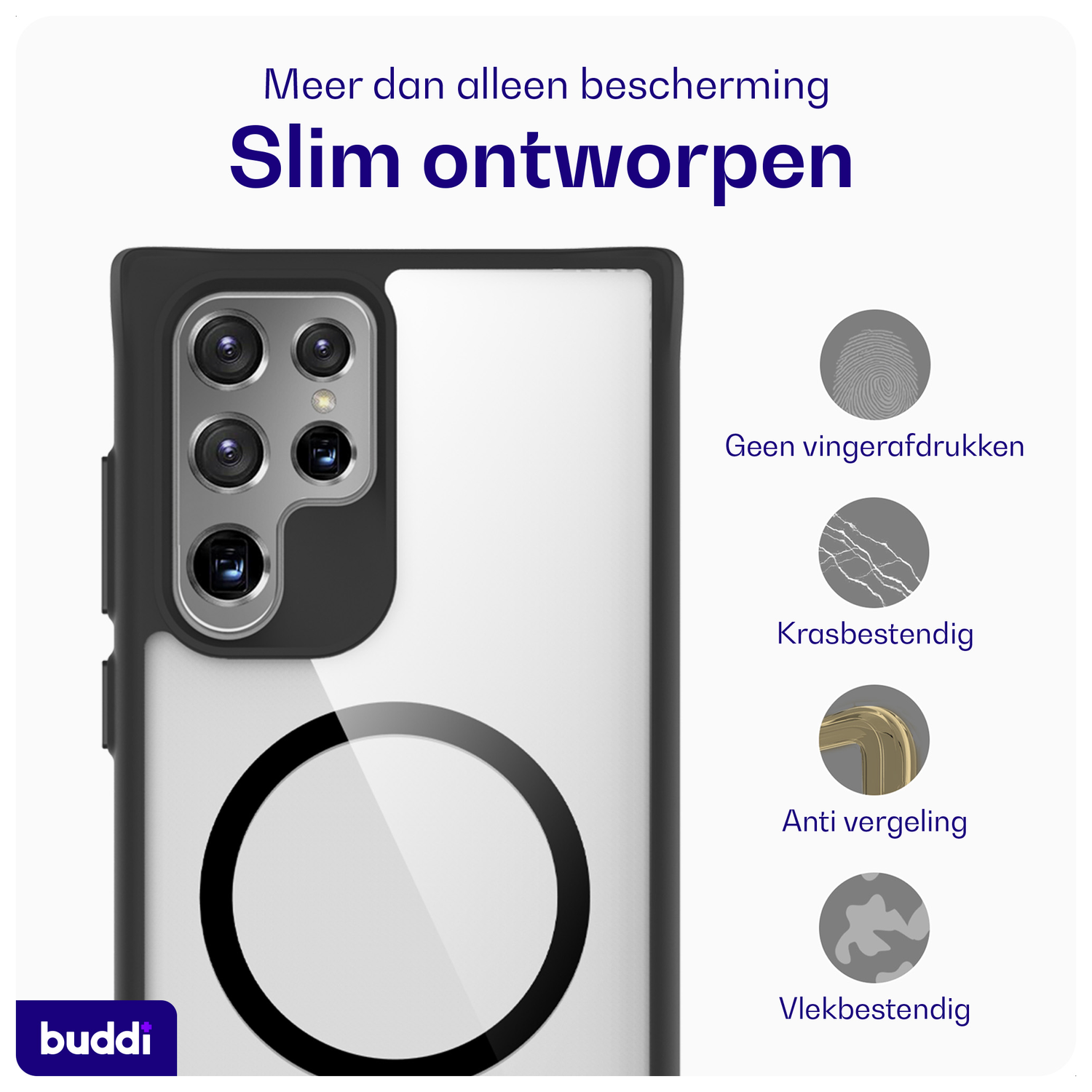 Buddi Hybrid Samsung Galaxy S22 Ultra Hoesje MagSafe Transparant Zwart afbeelding 5