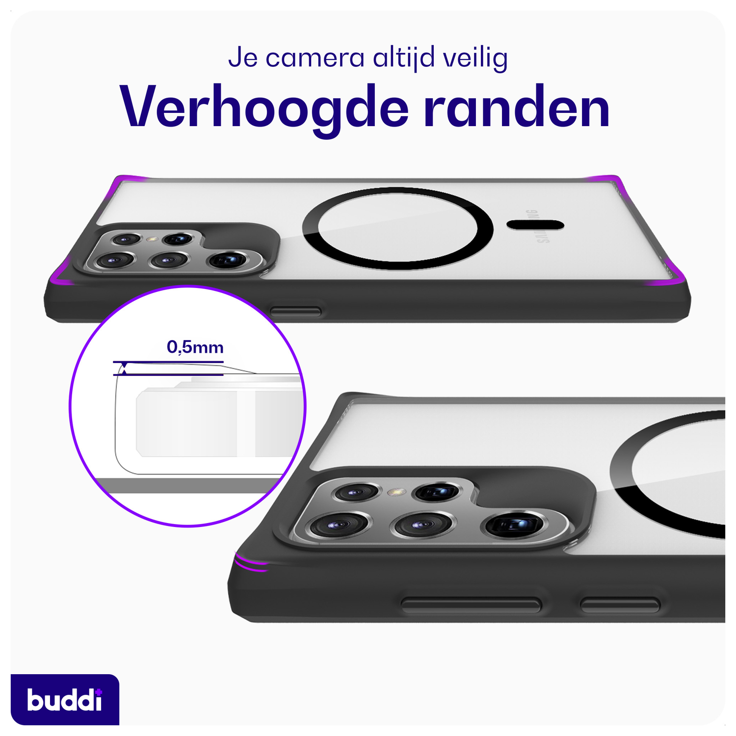 Buddi Hybrid Samsung Galaxy S22 Ultra Hoesje MagSafe Transparant Zwart afbeelding 6