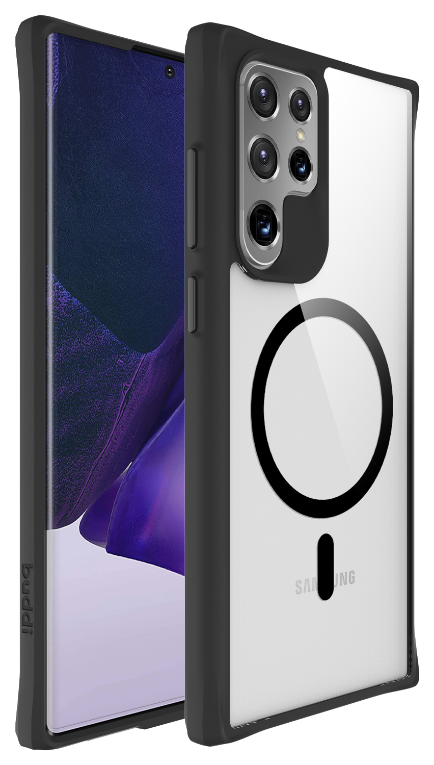 Buddi Hybrid Samsung Galaxy S22 Ultra Hoesje MagSafe Transparant Zwart afbeelding 8