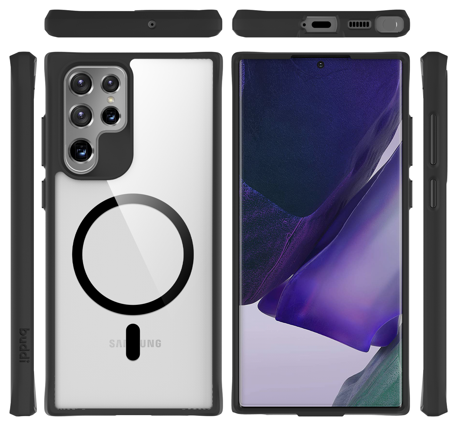 Buddi Hybrid Samsung Galaxy S22 Ultra Hoesje MagSafe Transparant Zwart afbeelding 9