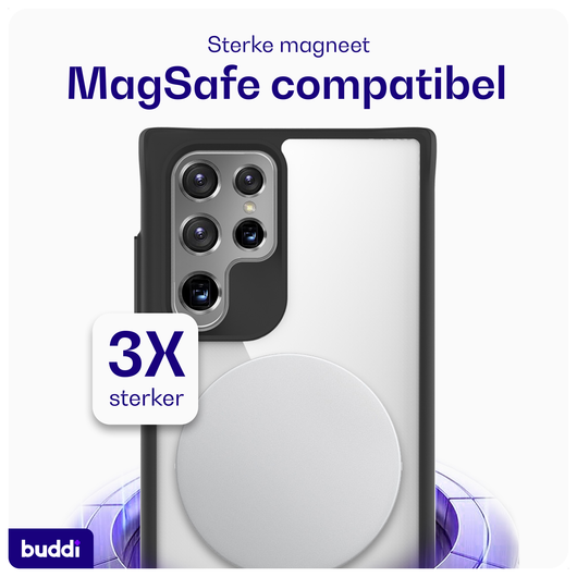 Buddi Hybrid Samsung Galaxy S22 Ultra Hoesje MagSafe Transparant Zwart afbeelding 3