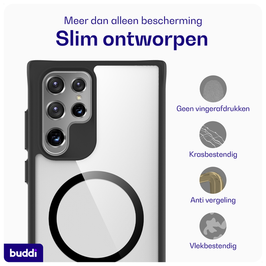 Buddi Hybrid Samsung Galaxy S22 Ultra Hoesje MagSafe Transparant Zwart afbeelding 5