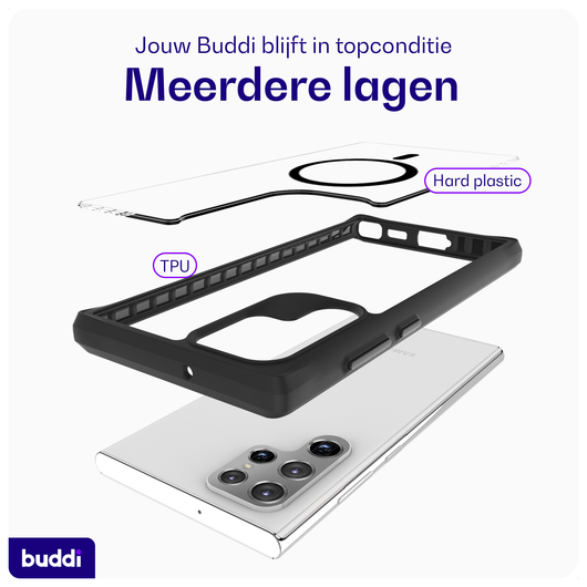 Buddi Hybrid Samsung Galaxy S22 Ultra Hoesje MagSafe Transparant Zwart afbeelding 7