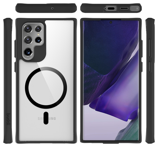 Buddi Hybrid Samsung Galaxy S22 Ultra Hoesje MagSafe Transparant Zwart afbeelding 9