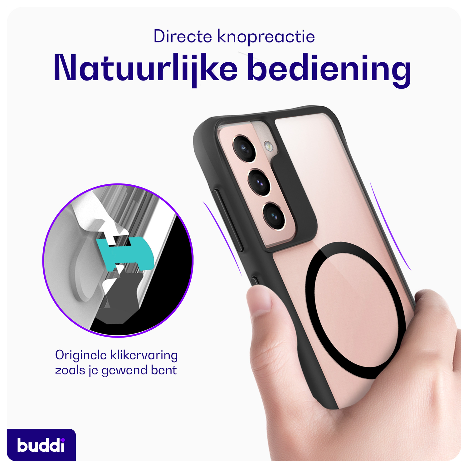 Buddi Hybrid Samsung Galaxy S21 Hoesje MagSafe Back Cover Transparant Zwart afbeelding 4