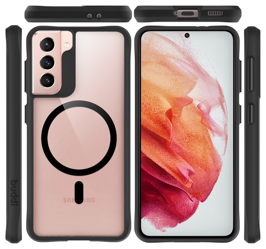 Buddi Hybrid Samsung Galaxy S21 Hoesje MagSafe Back Cover Transparant Zwart afbeelding 3
