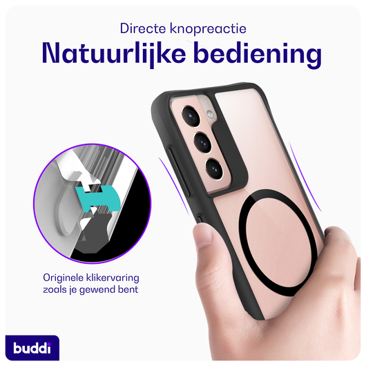 Buddi Hybrid Samsung Galaxy S21 Hoesje MagSafe Back Cover Transparant Zwart afbeelding 4