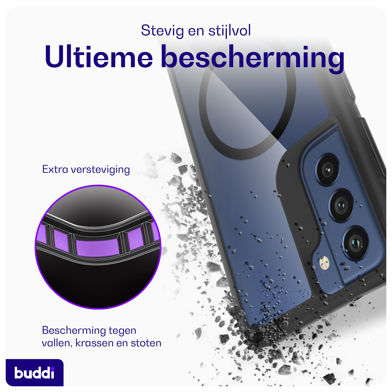 Buddi Hybrid Samsung Galaxy S21 FE Hoesje MagSafe Back Cover Transparant Zwart afbeelding 2