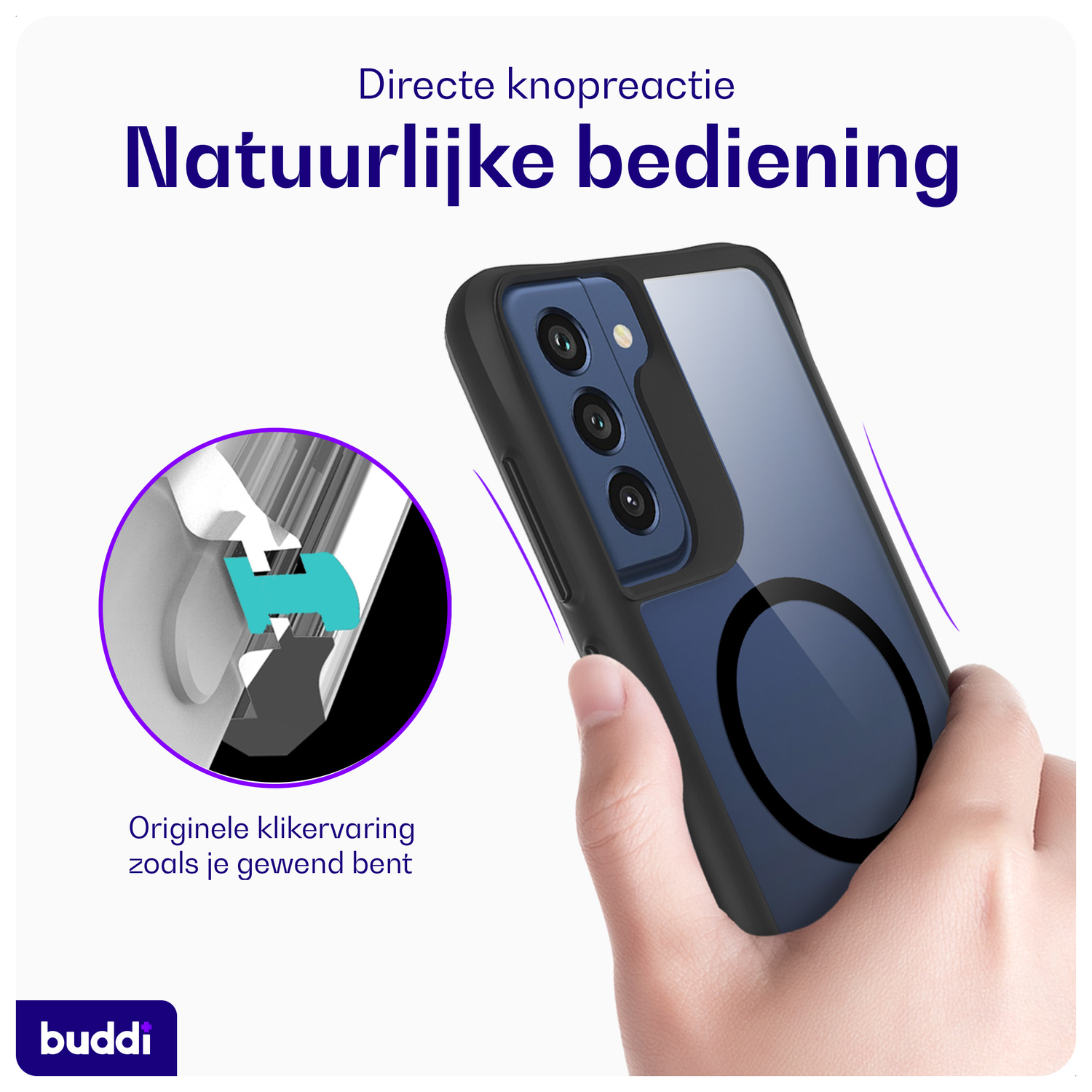 Buddi Hybrid Samsung Galaxy S21 FE Hoesje MagSafe Back Cover Transparant Zwart afbeelding 4