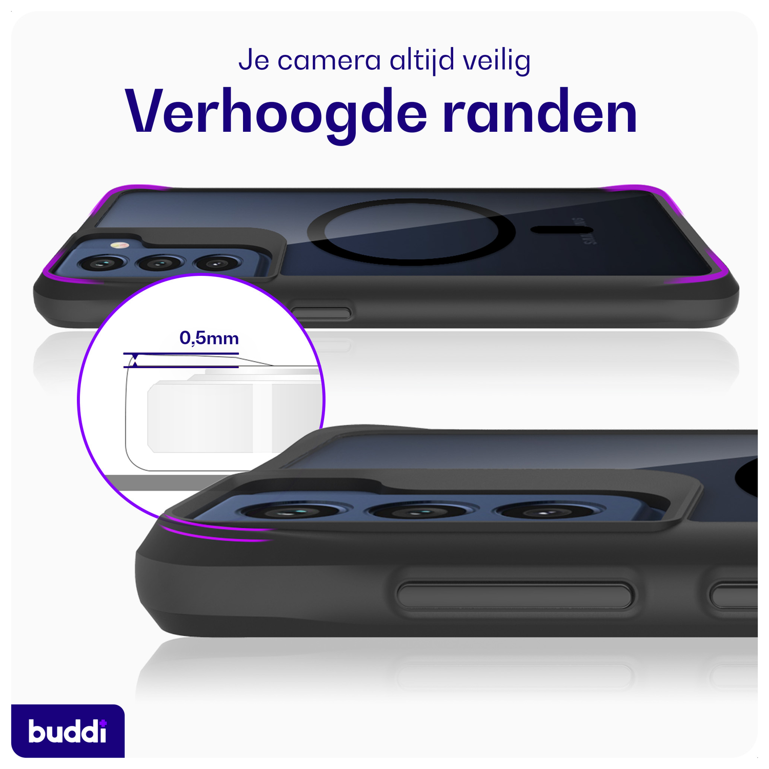Buddi Hybrid Samsung Galaxy S21 FE Hoesje MagSafe Back Cover Transparant Zwart afbeelding 5