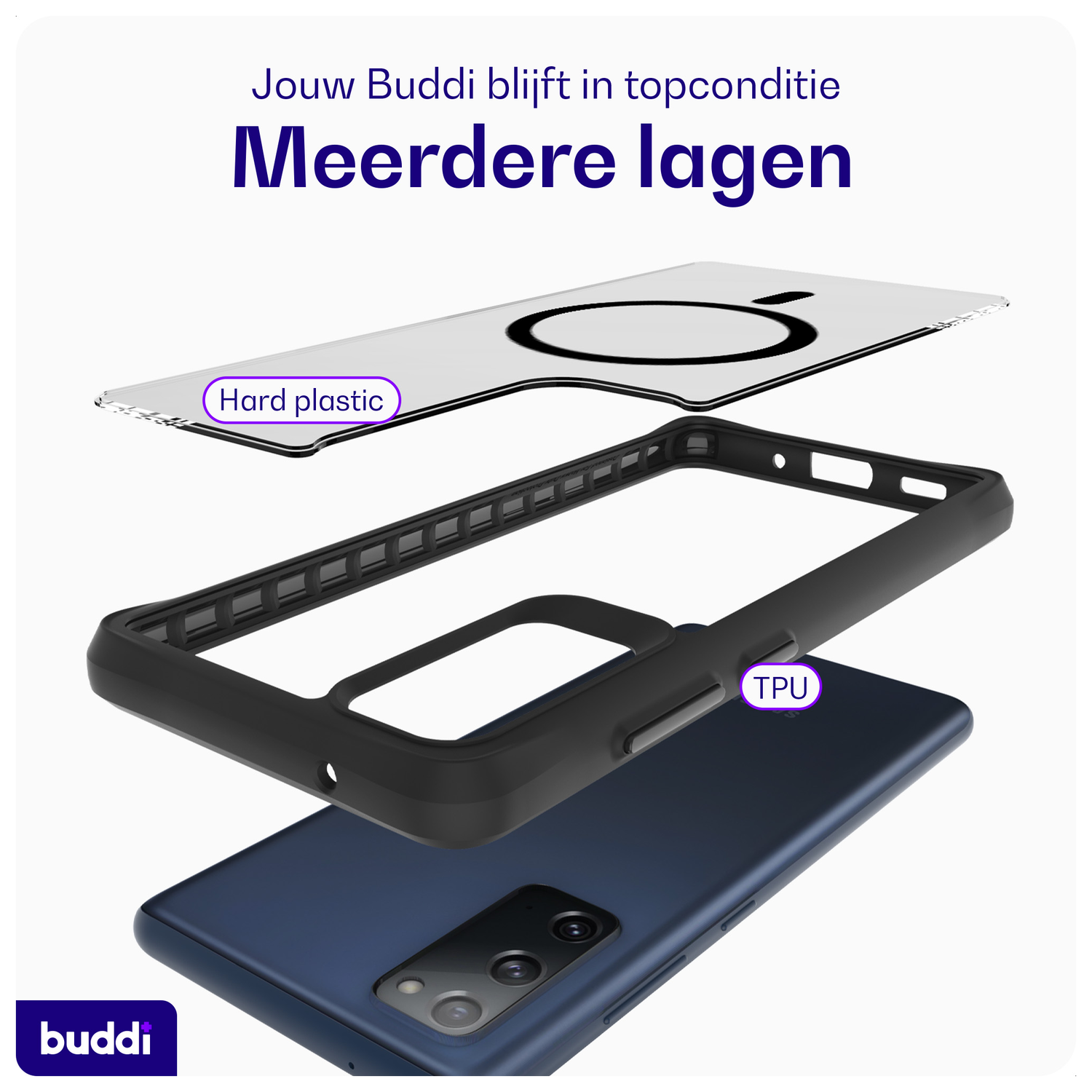 Buddi Hybrid Samsung Galaxy S20 FE Hoesje MagSafe Back Cover Transparant Zwart afbeelding 7