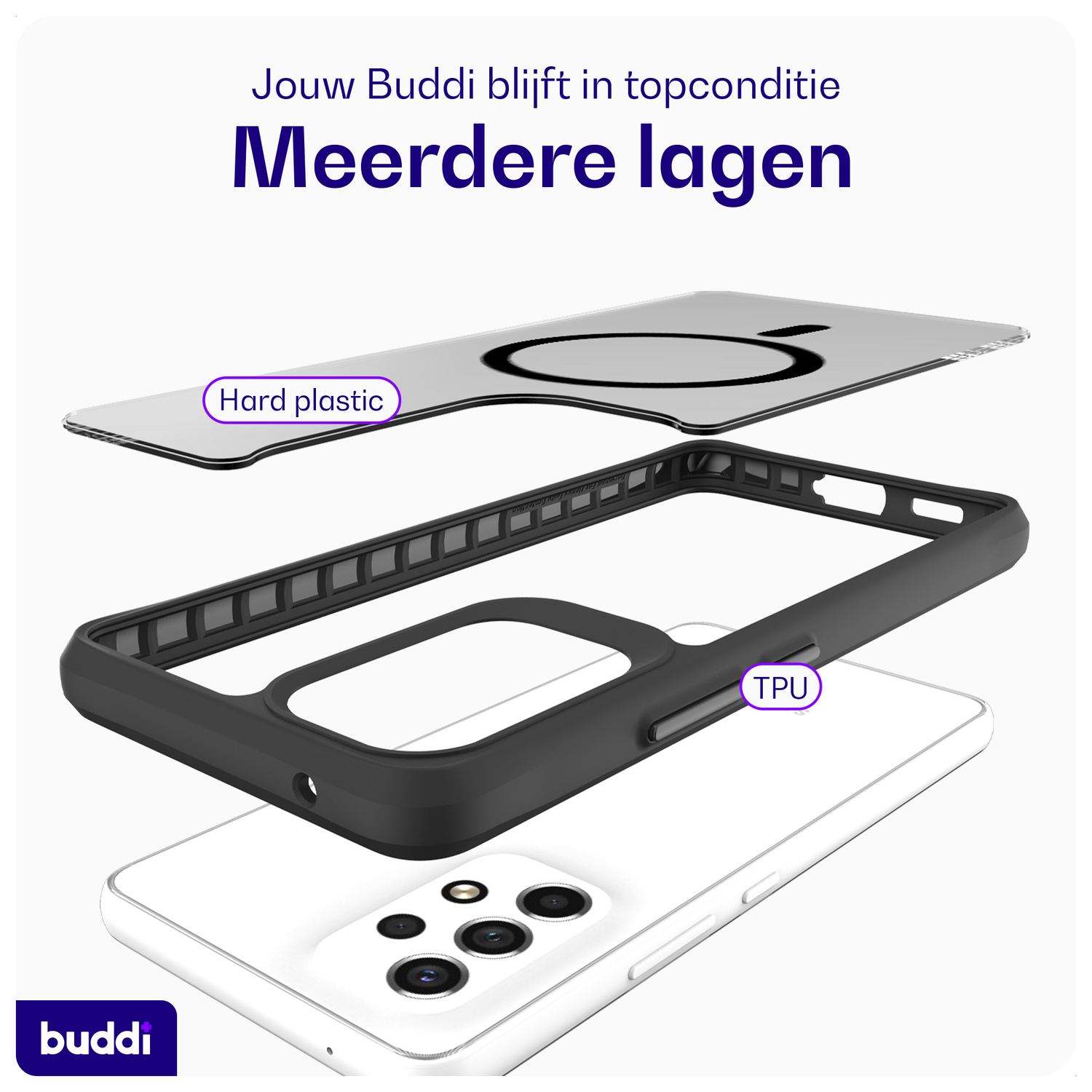 Buddi Hybrid Samsung Galaxy A53 Hoesje MagSafe Back Cover Matte Zwart afbeelding 7