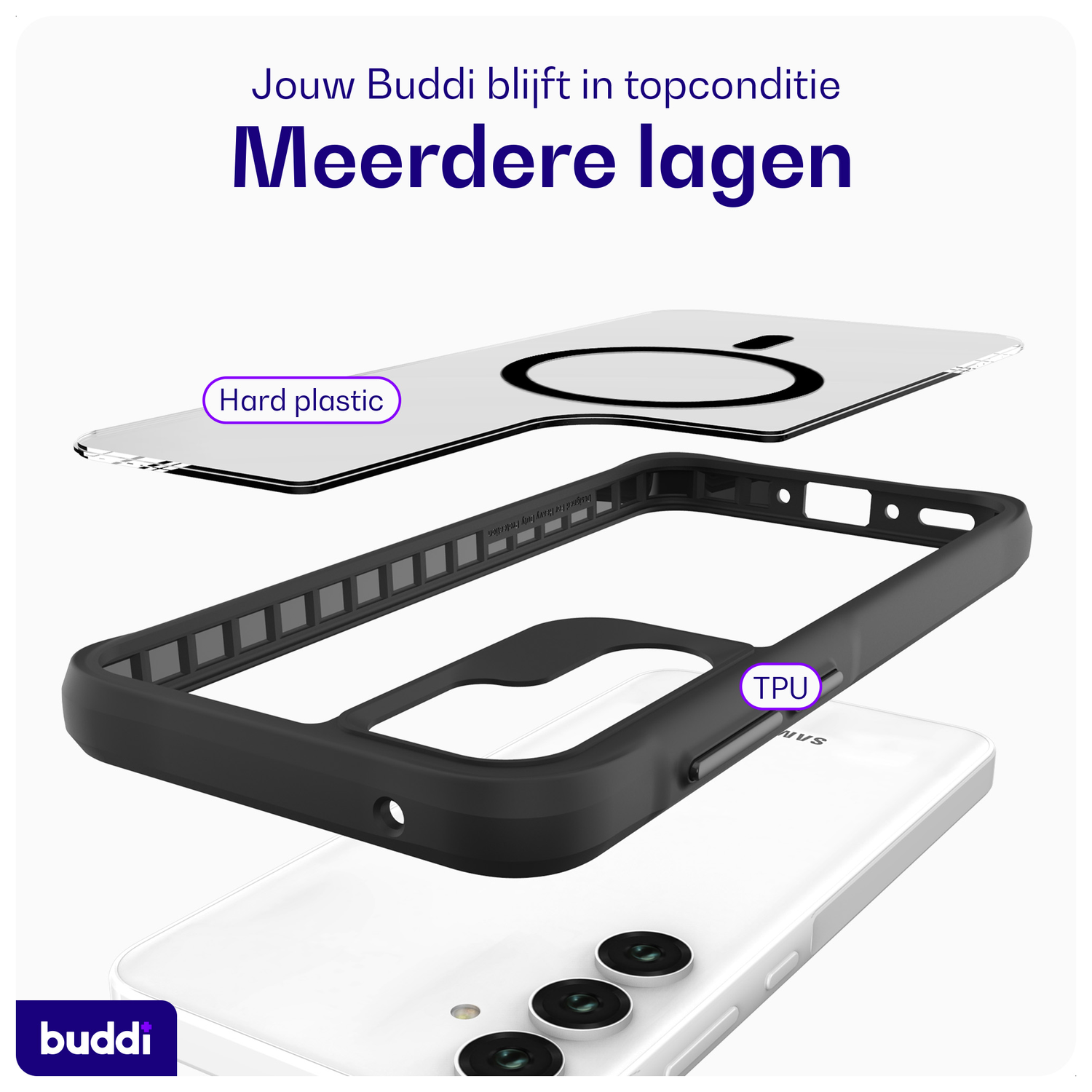 Buddi Hybrid Samsung Galaxy A35 Hoesje MagSafe Back Cover Matte Zwart afbeelding 7