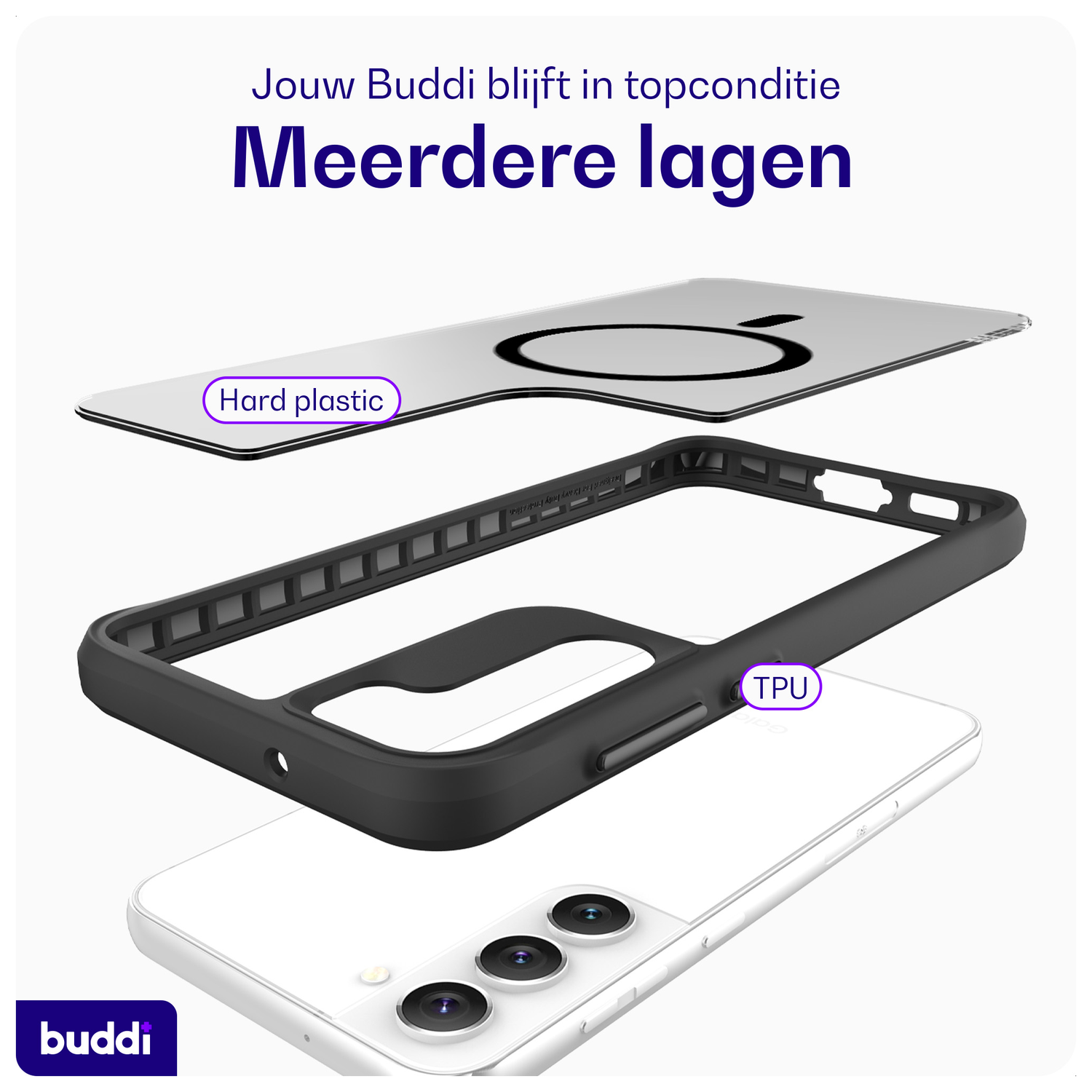 Buddi Hybrid Samsung Galaxy S23 Plus Hoesje MagSafe Back Cover Matte Zwart afbeelding 7