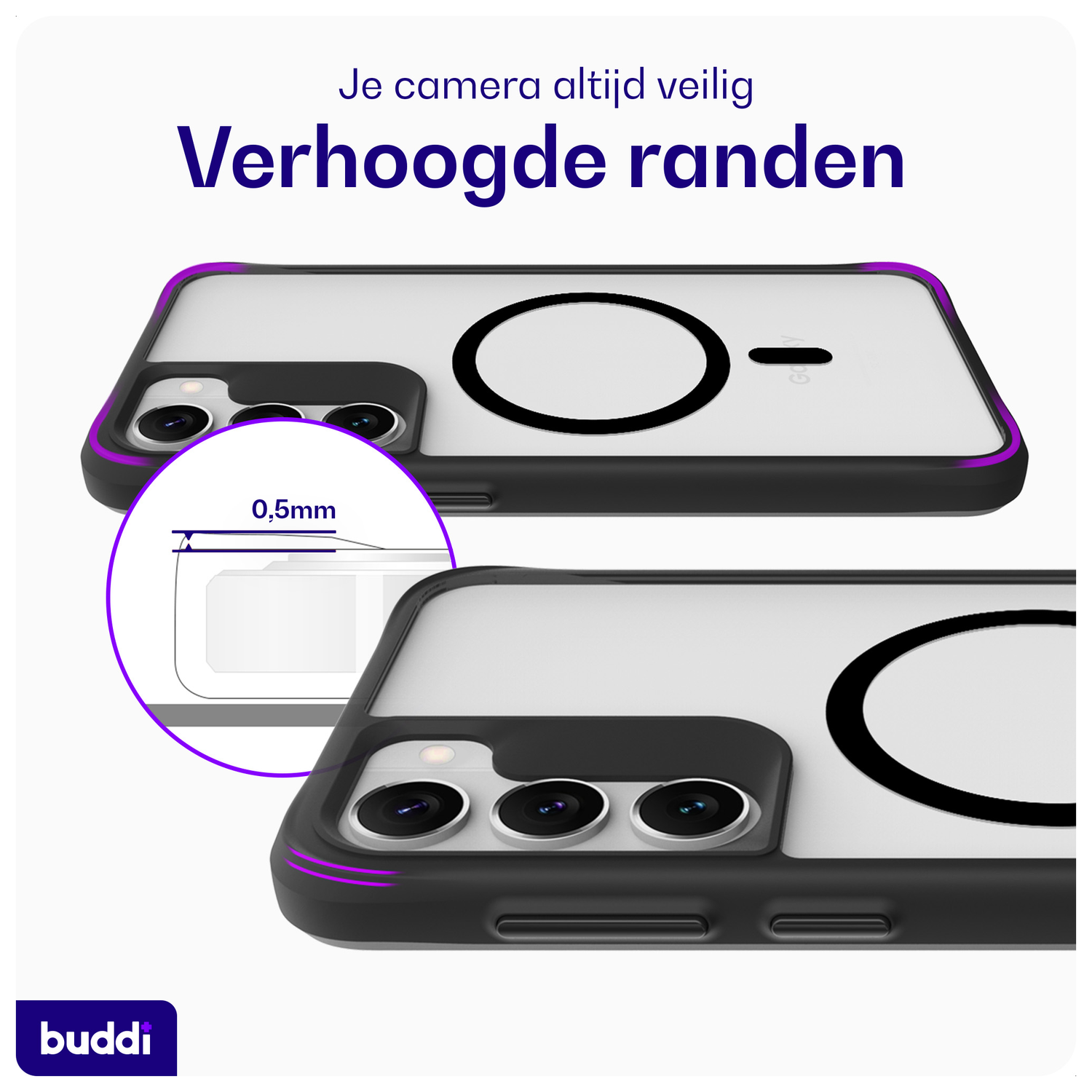 Buddi Hybrid Samsung Galaxy S23 Plus Hoesje MagSafe Back Cover Matte Zwart afbeelding 5