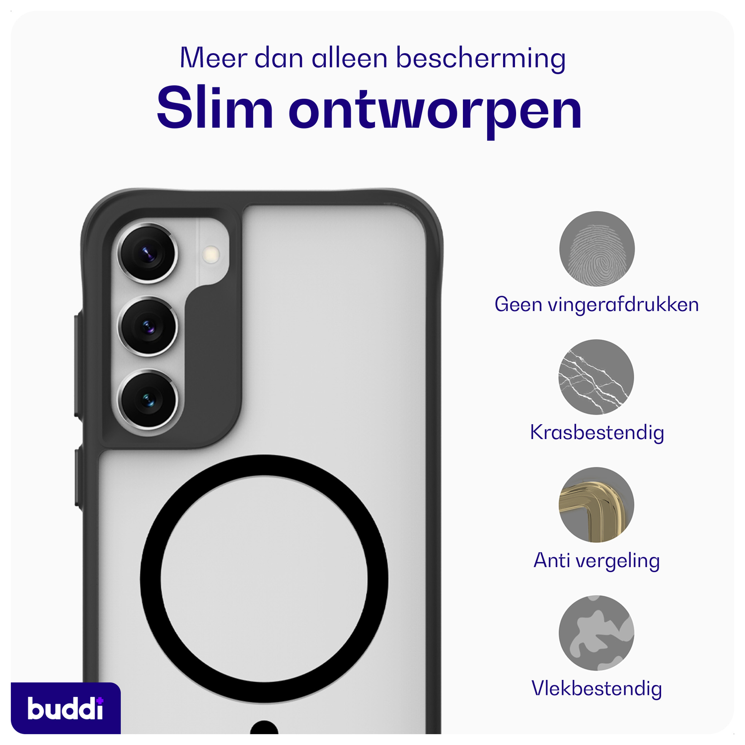 Buddi Hybrid Samsung Galaxy S23 Plus Hoesje MagSafe Back Cover Matte Zwart afbeelding 6