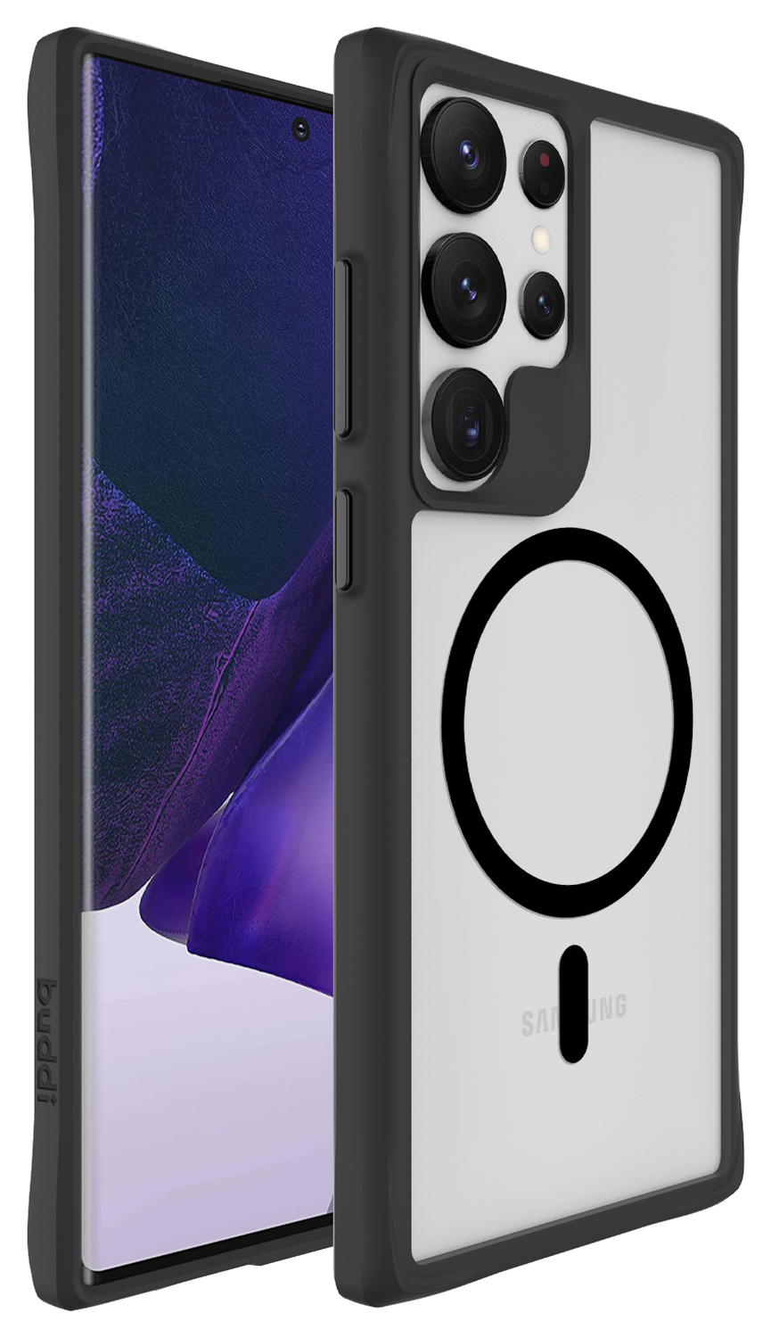 Buddi Hybrid Samsung Galaxy S23 Ultra Hoesje MagSafe Back Cover Matte Zwart afbeelding 2