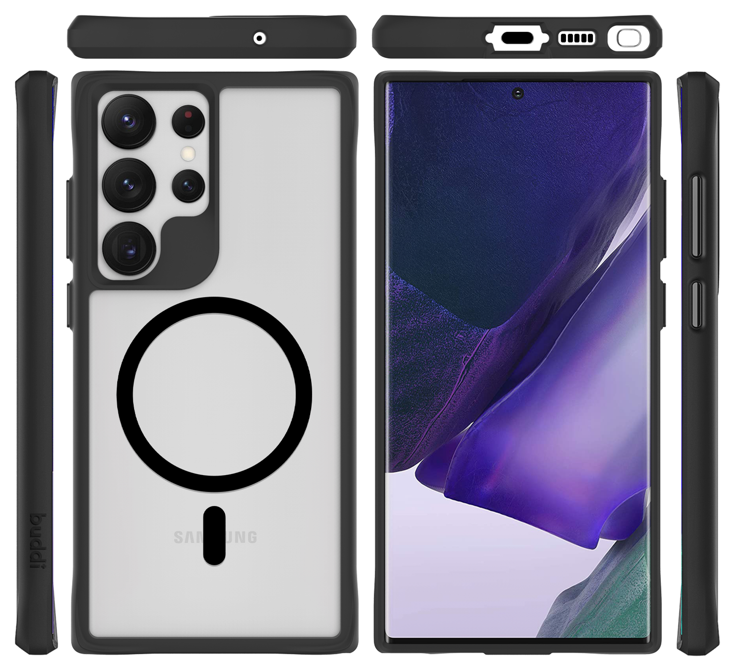 Buddi Hybrid Samsung Galaxy S23 Ultra Hoesje MagSafe Back Cover Matte Zwart afbeelding 3