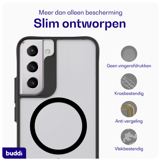 Buddi Hybrid Samsung Galaxy S22 Hoesje MagSafe Back Cover Matte Zwart afbeelding 6