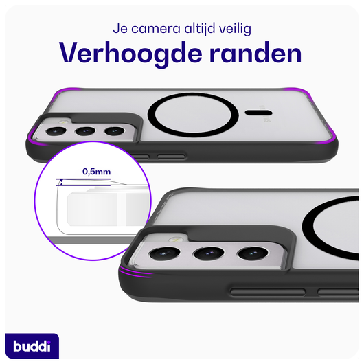 Buddi Hybrid Samsung Galaxy S22 Plus Hoesje MagSafe Back Cover Matte Zwart afbeelding 5