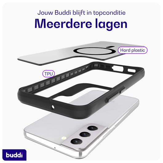 Buddi Hybrid Samsung Galaxy S22 Plus Hoesje MagSafe Back Cover Matte Zwart afbeelding 7