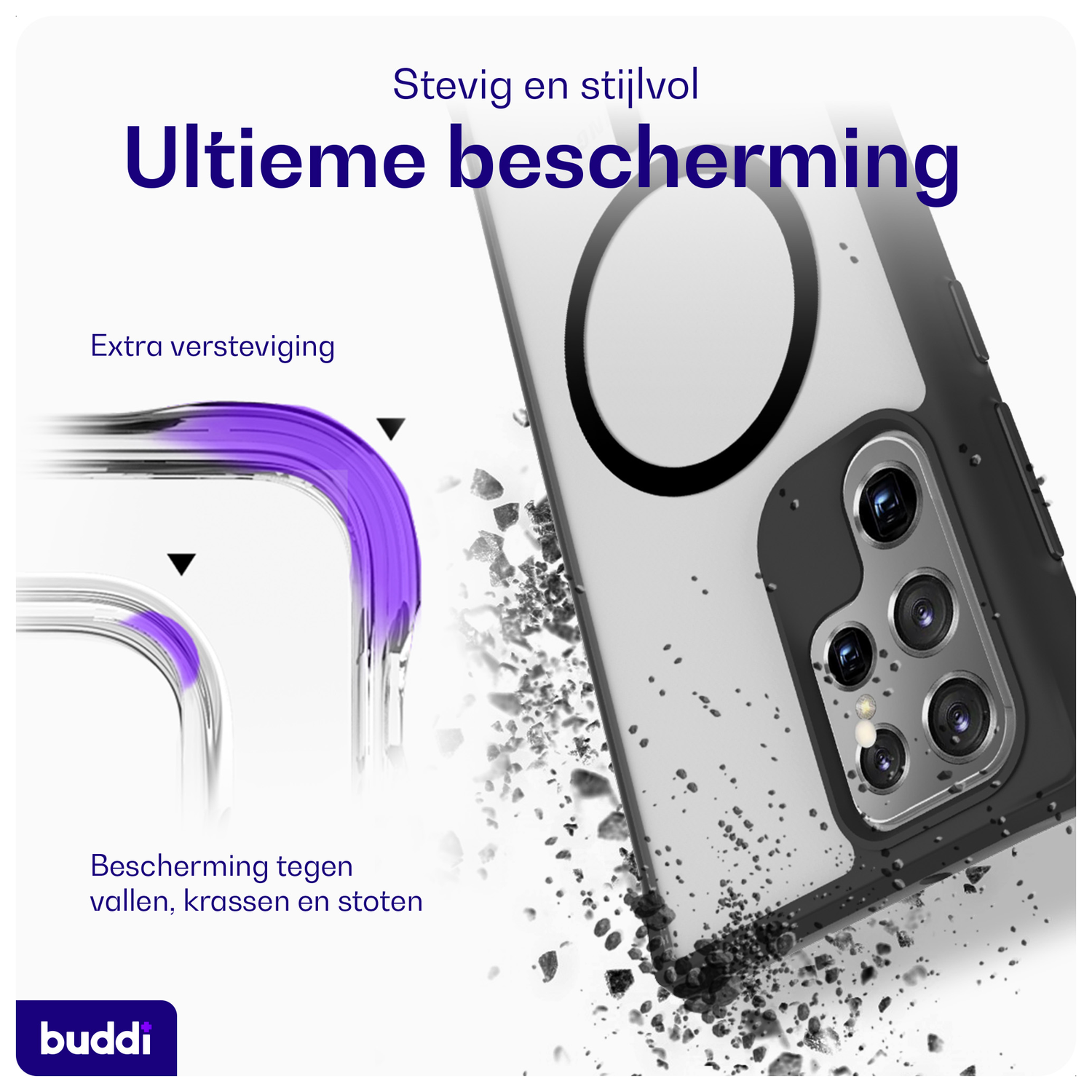 Buddi Hybrid Samsung Galaxy S22 Ultra Hoesje MagSafe Matte Zwart afbeelding 2