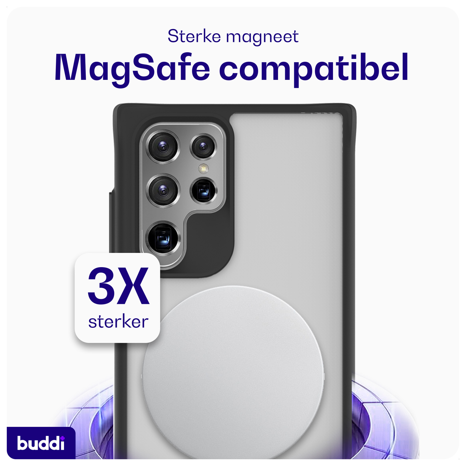 Buddi Hybrid Samsung Galaxy S22 Ultra Hoesje MagSafe Matte Zwart afbeelding 3