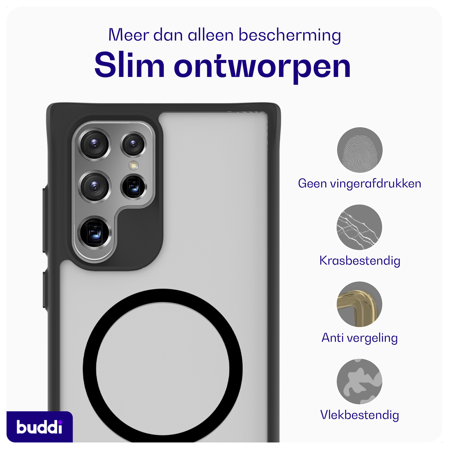 Buddi Hybrid Samsung Galaxy S22 Ultra Hoesje MagSafe Matte Zwart afbeelding 6