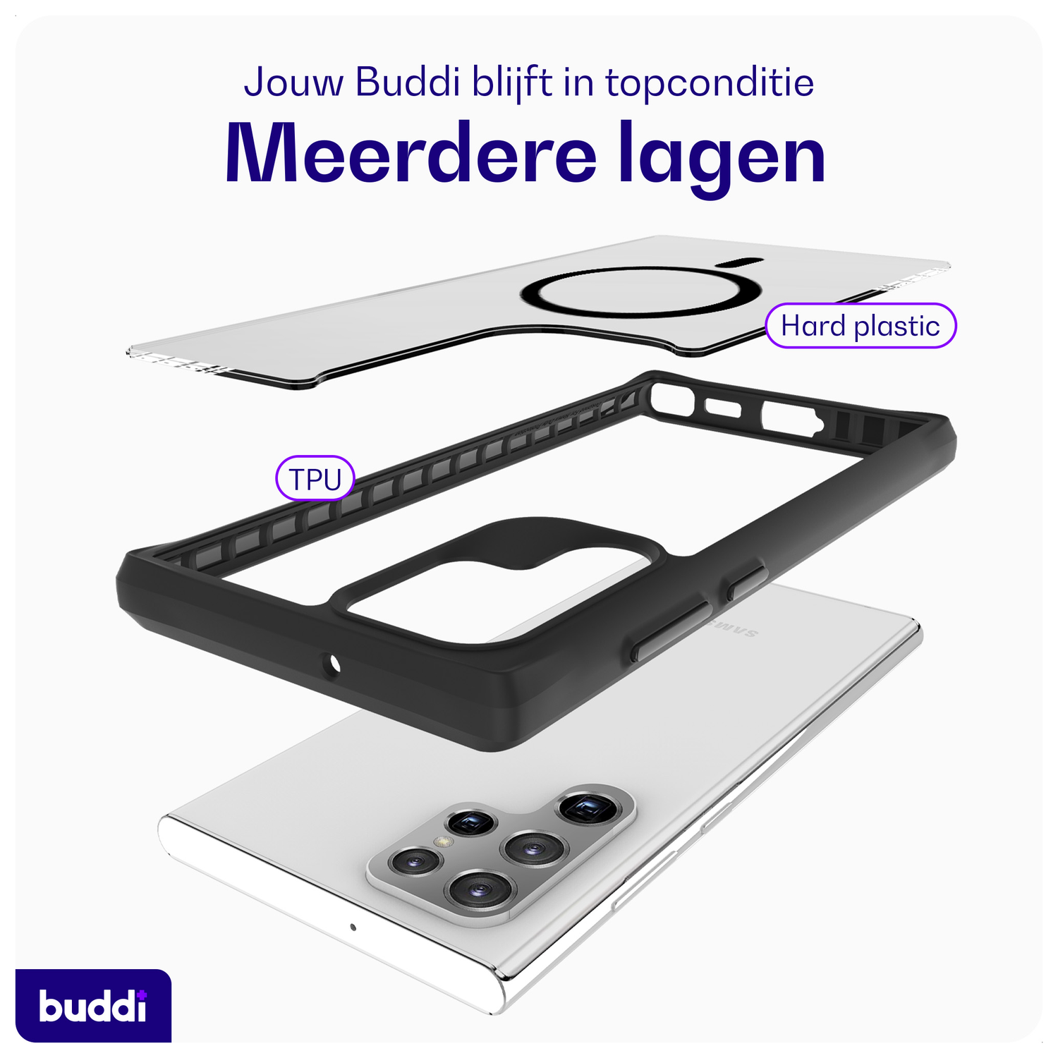 Buddi Hybrid Samsung Galaxy S22 Ultra Hoesje MagSafe Matte Zwart afbeelding 7