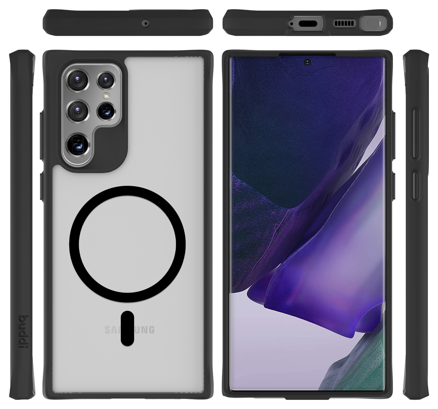 Buddi Hybrid Samsung Galaxy S22 Ultra Hoesje MagSafe Matte Zwart afbeelding 9