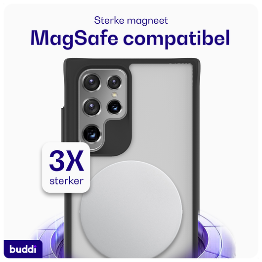 Buddi Hybrid Samsung Galaxy S22 Ultra Hoesje MagSafe Matte Zwart afbeelding 3