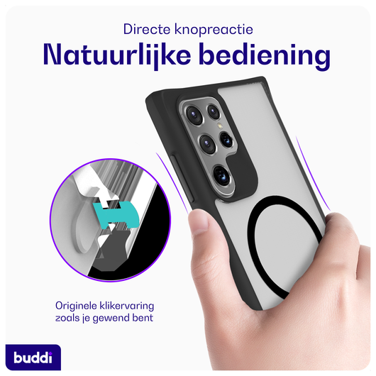 Buddi Hybrid Samsung Galaxy S22 Ultra Hoesje MagSafe Matte Zwart afbeelding 4