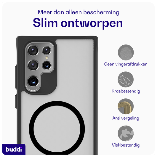 Buddi Hybrid Samsung Galaxy S22 Ultra Hoesje MagSafe Matte Zwart afbeelding 6