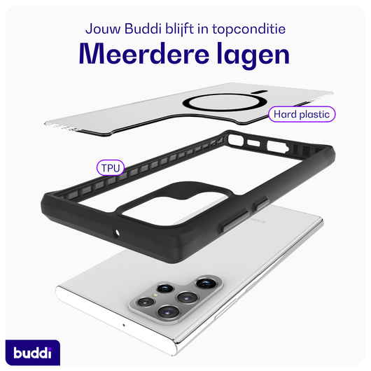 Buddi Hybrid Samsung Galaxy S22 Ultra Hoesje MagSafe Matte Zwart afbeelding 7