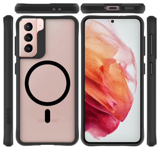 Buddi Hybrid Samsung Galaxy S21 Hoesje MagSafe Back Cover Matte Zwart afbeelding 3