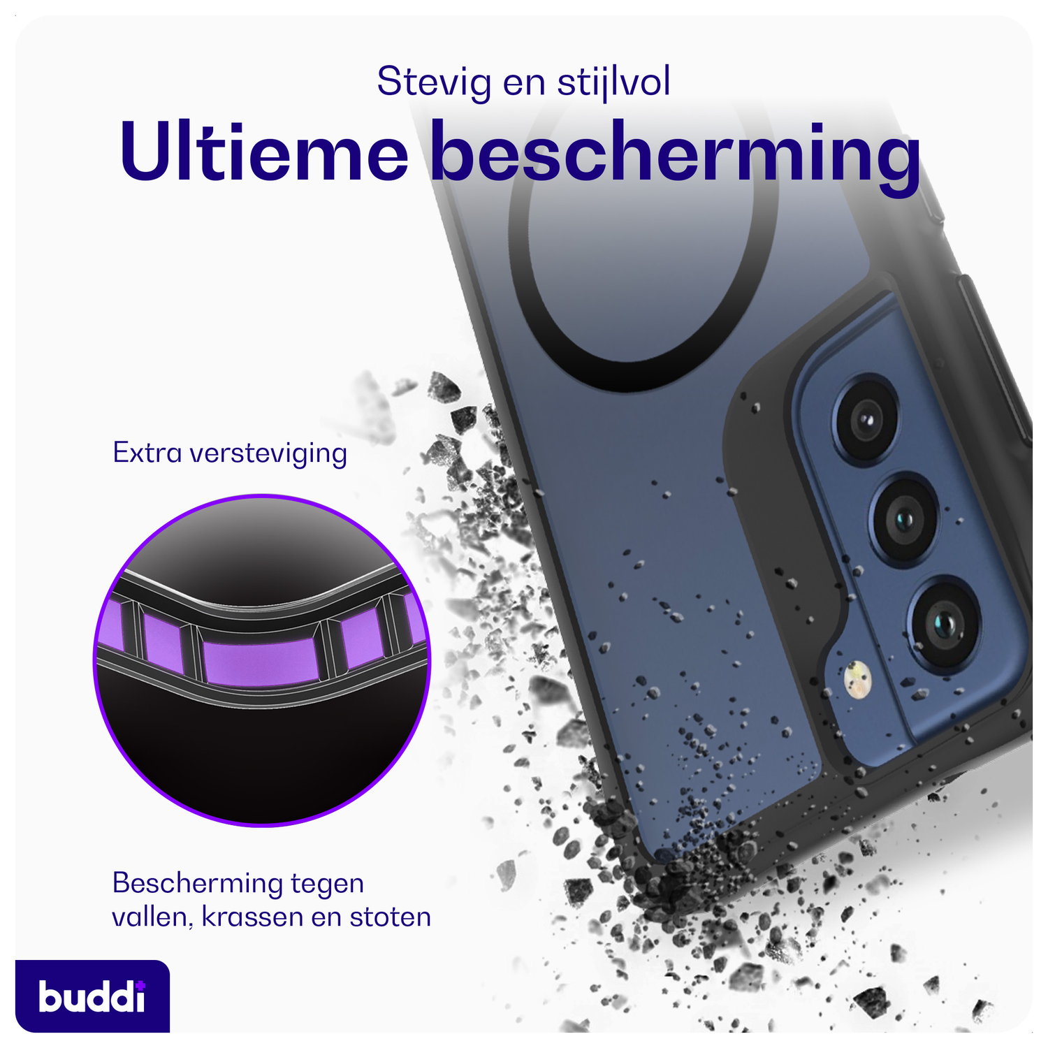 Buddi Hybrid Samsung Galaxy S21 FE Hoesje MagSafe Back Cover Matte Zwart afbeelding 2