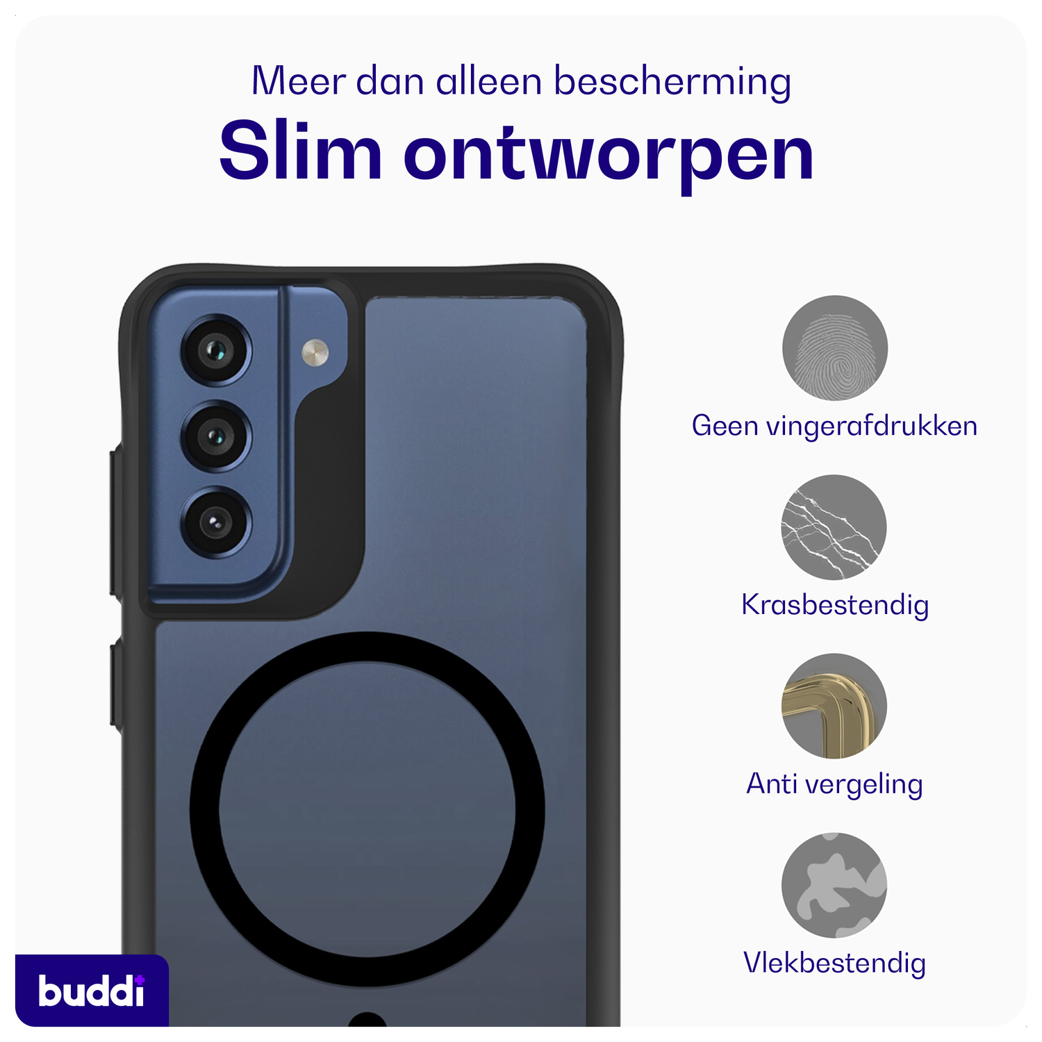 Buddi Hybrid Samsung Galaxy S21 FE Hoesje MagSafe Back Cover Matte Zwart afbeelding 5