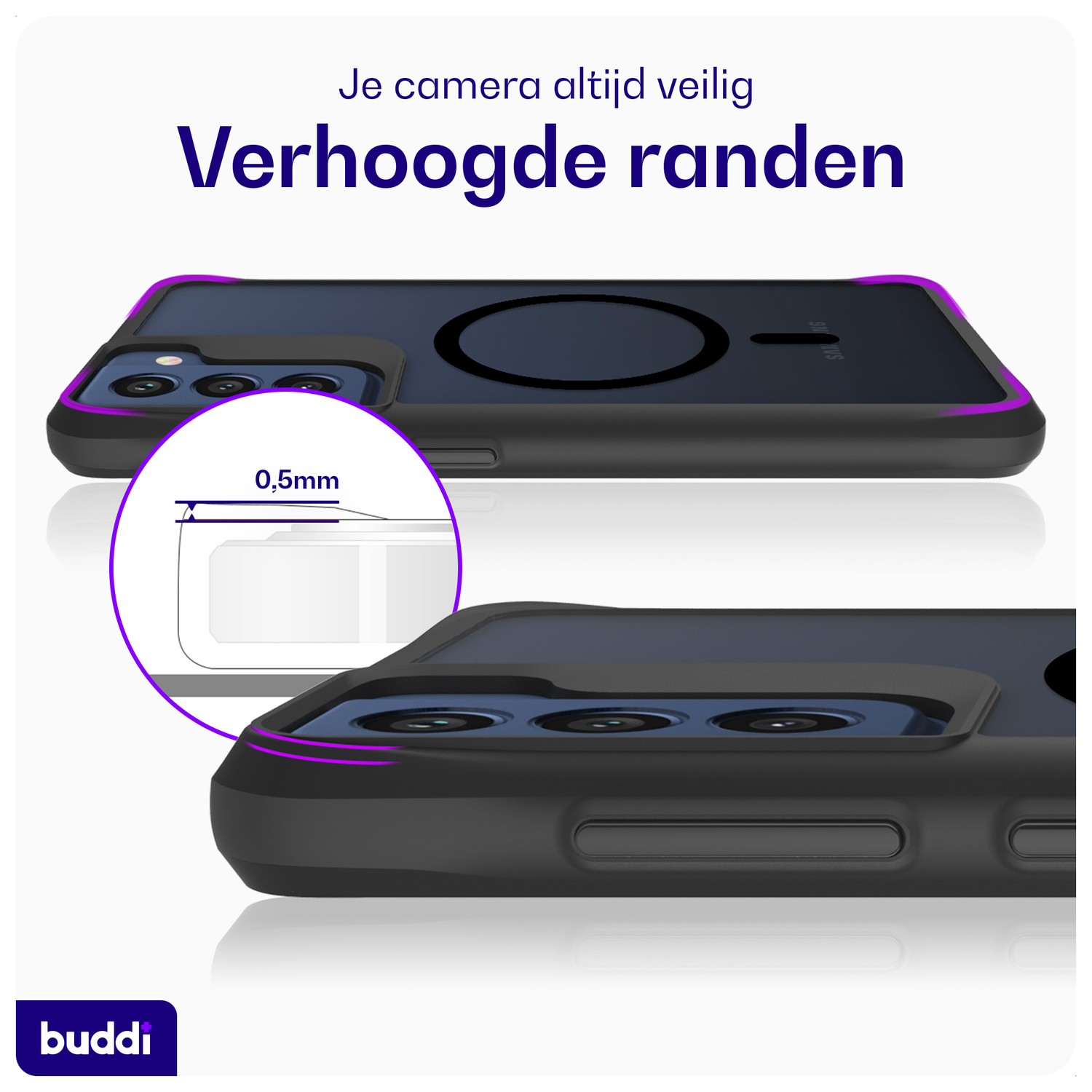 Buddi Hybrid Samsung Galaxy S21 FE Hoesje MagSafe Back Cover Matte Zwart afbeelding 6