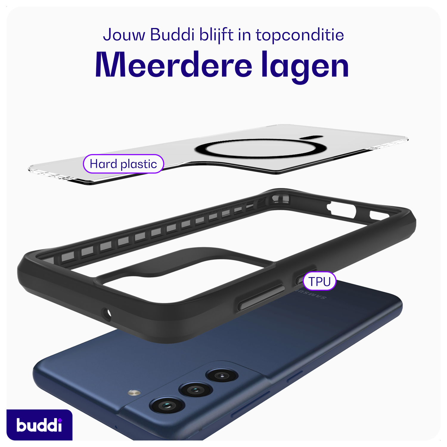 Buddi Hybrid Samsung Galaxy S21 FE Hoesje MagSafe Back Cover Matte Zwart afbeelding 7