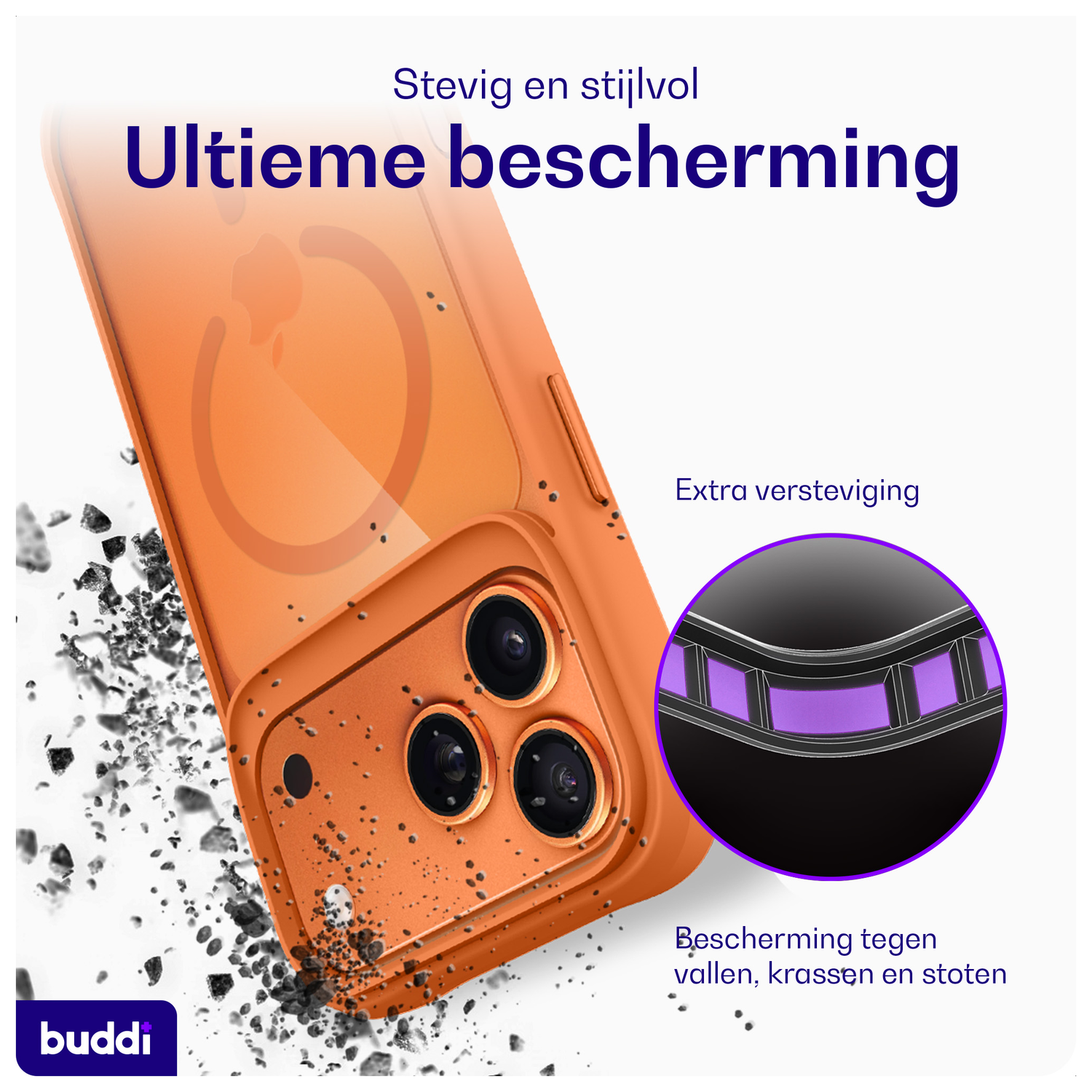 Buddi Hybrid iPhone 17 Pro Max Hoesje MagSafe Back Cover Matched Oranje afbeelding 2