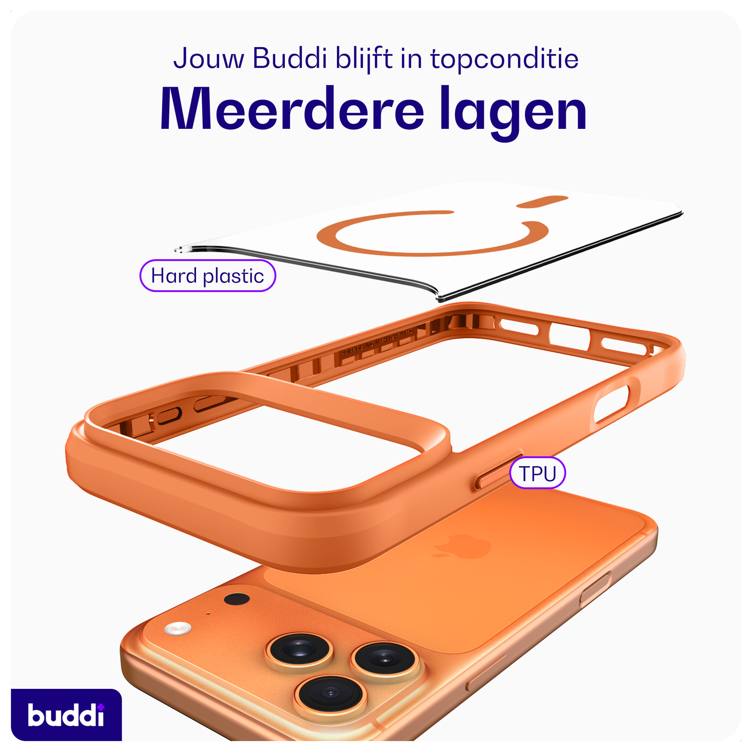Buddi Hybrid iPhone 17 Pro Max Hoesje MagSafe Back Cover Matched Oranje afbeelding 7