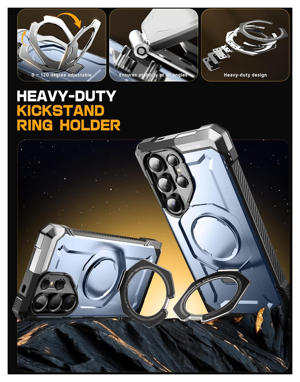 SUPCASE UB Grip Samsung Galaxy S25 Ultra Hoesje MagSafe / Qi2 Kickstand Blauw afbeelding 4